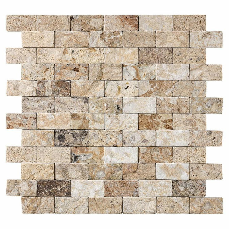 Antico Onyx 1x2 Split-faced Travertine Brick Joint Mosaic Brick Mosaic