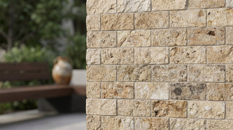 Antico Onyx 1x2 Split-faced Travertine Brick Joint Mosaic Brick Mosaic