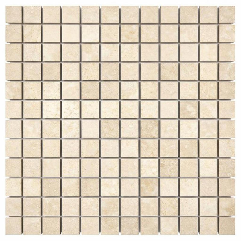 Ivory / Light Travertine 1x1 Cream Split-faced Mosaic