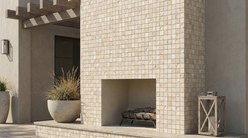 Ivory / Light Travertine 1x1 Cream Split-faced Mosaic