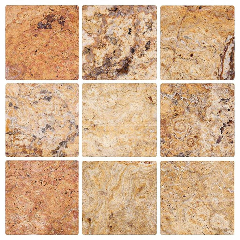 Scabos Travertine 4x4 Tumbled Travertine Tile