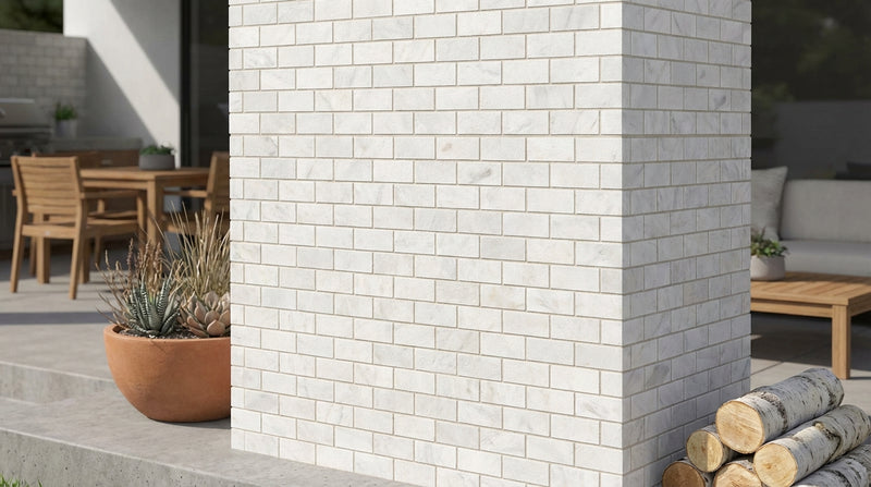 Bianco Congelato Marble 1x2 Leathered Dolomite Brick Joint Mosaic Brick Mosaic