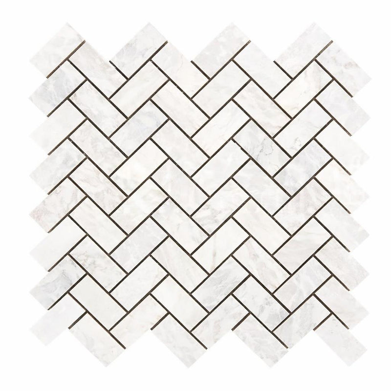 Bianco Congelato Marble 1x2 Leathered Dolomite Herringbone Mosaic