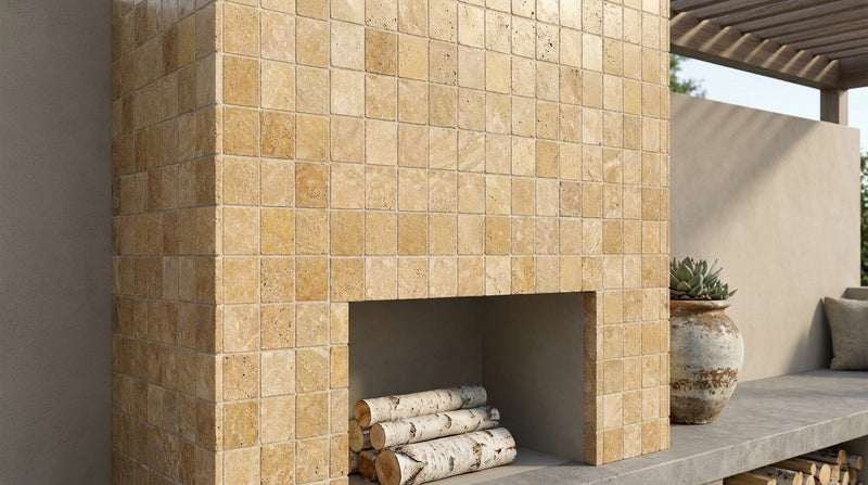 Gold / Yellow Gold Travertine 2x2 Tumbled Travertine Mosaic