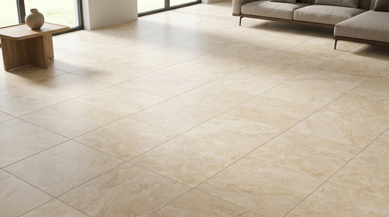 Ivory / Light Travertine 12x12 Cream Filled & Honed Tile