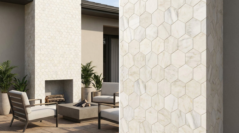 Calacatta Oliva Marble 6x6 Honed Hexagon Mosaic
