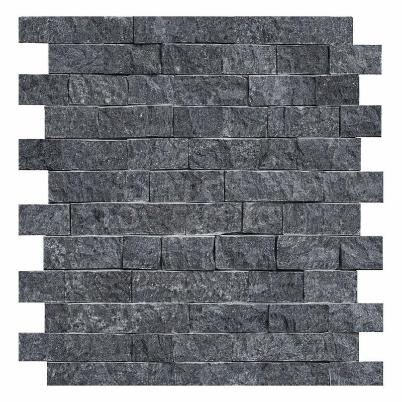 Nero Marquina (Black) Marble 1x2 Split-faced Brick Joint Mosaic Brick Mosaic