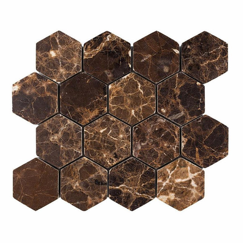 Emperador Dark (Spanish) Marble 3x3 Tumbled Hexagon Mosaic