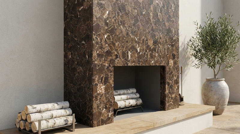 Emperador Dark (Spanish) Marble 3x3 Tumbled Hexagon Mosaic