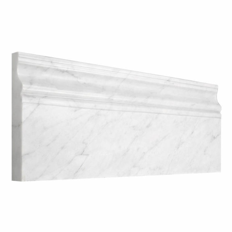 Carrara White (Italian) Marble 4-3/4x12 Honed Tile Baseboard Trim