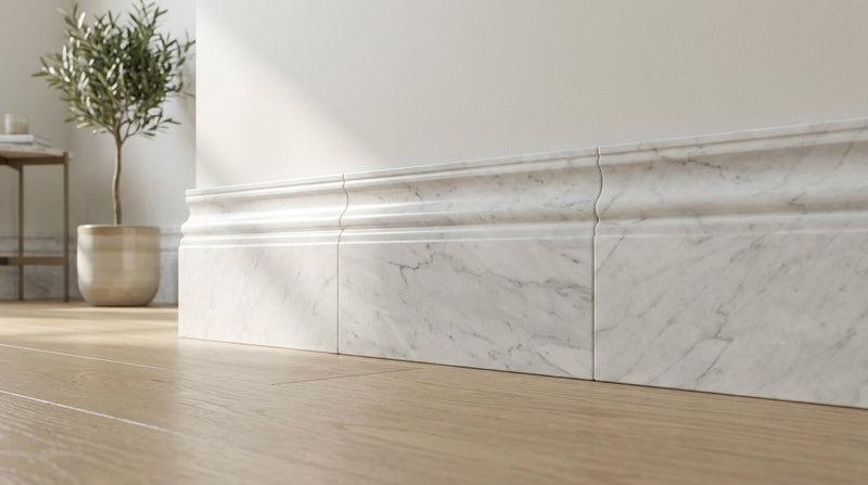 Carrara White (Italian) Marble 4-3/4x12 Honed Tile Baseboard Trim