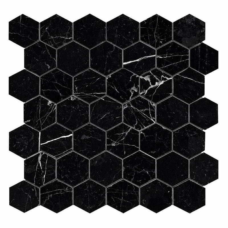 Nero Marquina (Black) Marble 2x2 Honed Hexagon Mosaic