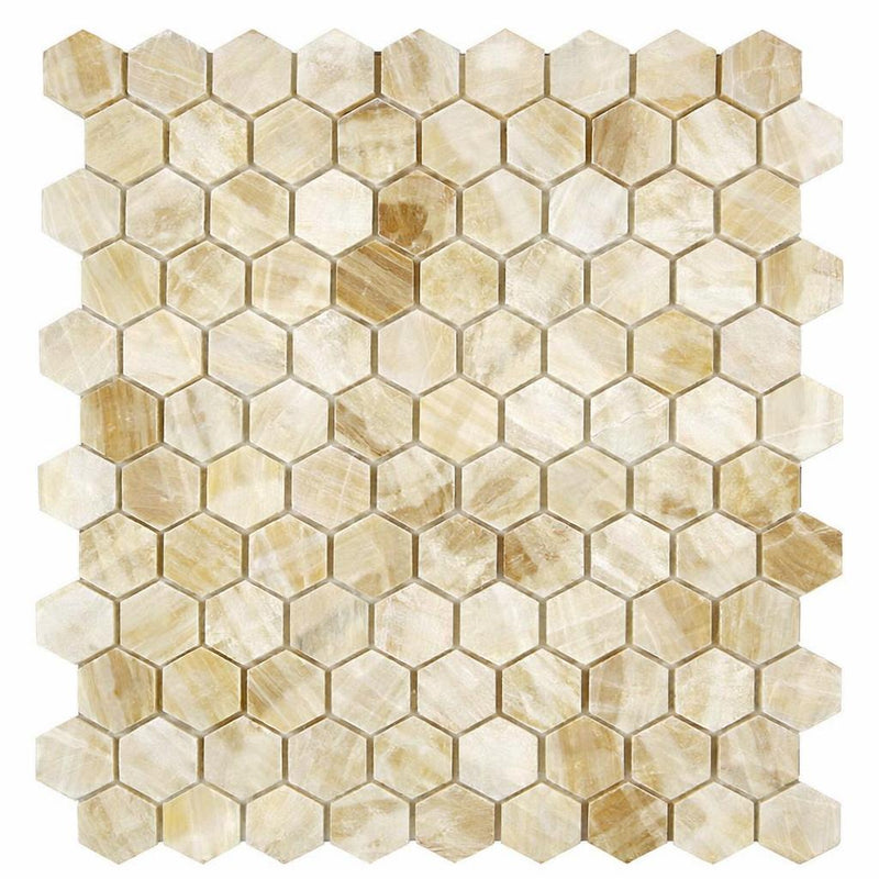 Honey (Giallo Crystal) Onyx 1x1 Polished Hexagon Mosaic
