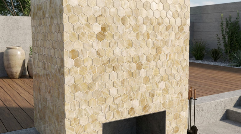 Honey (Giallo Crystal) Onyx 1x1 Polished Hexagon Mosaic