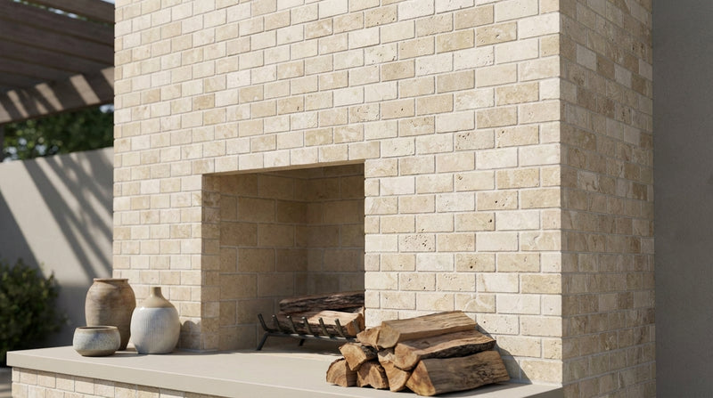 Ivory / Light Travertine 1x2 Cream Filled & Honed Brick Joint Mosaic Brick Mosaic