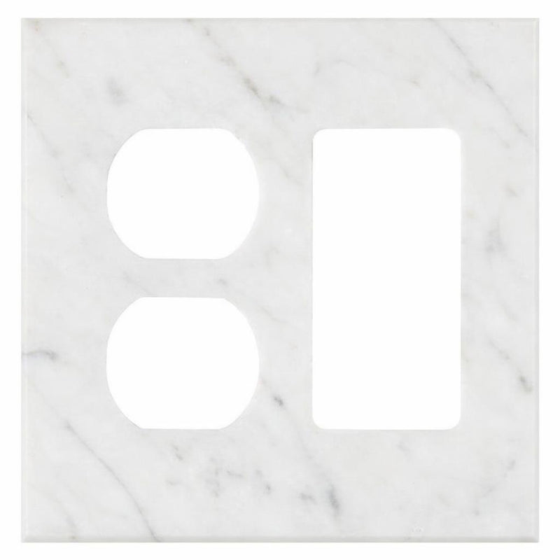 Bianco Carrara Switch Plate Covers 4-1/2x4 1/2 Honed Plate Cover ROCKER - DUPLEX