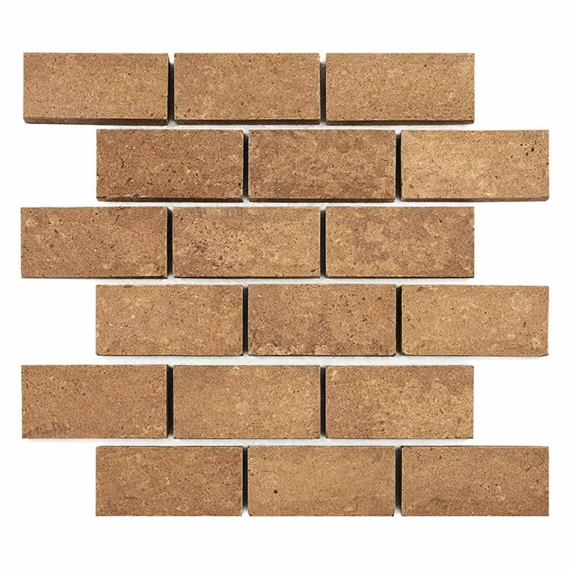 Noce (Antalya) Travertine 2x4 Honed Travertine Brick Joint Mosaic Deep-Beveled Brick Mosaic