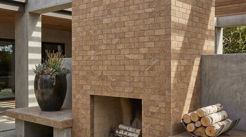 Noce (Antalya) Travertine 2x4 Honed Travertine Brick Joint Mosaic Deep-Beveled Brick Mosaic