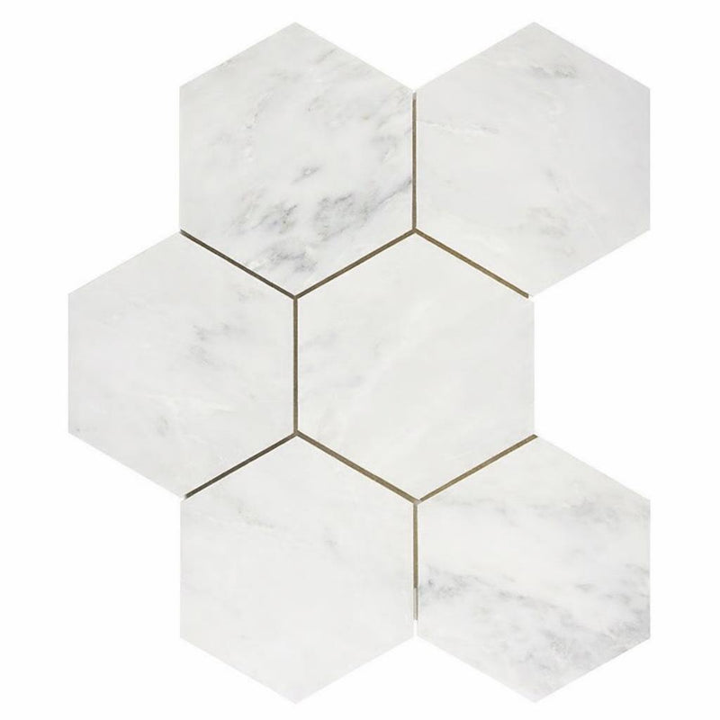 Oriental White (Asian Statuary) Marble 5x5 Honed Hexagon Mosaic