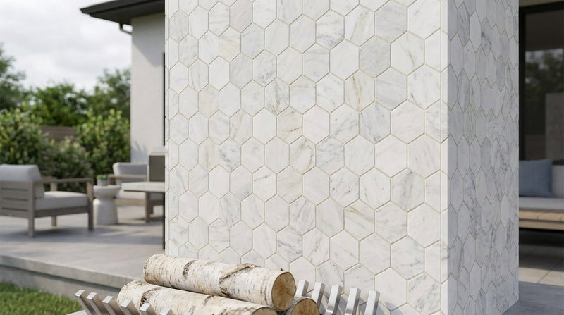 Oriental White (Asian Statuary) Marble 5x5 Honed Hexagon Mosaic