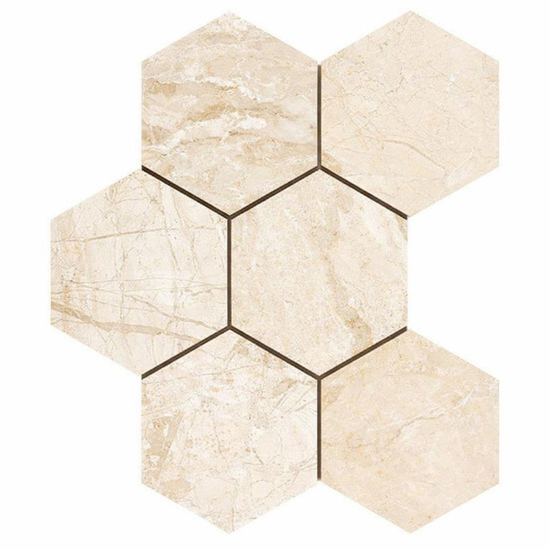 Diano Royal (Queen Beige) Marble 4x4 Polished Hexagon Mosaic