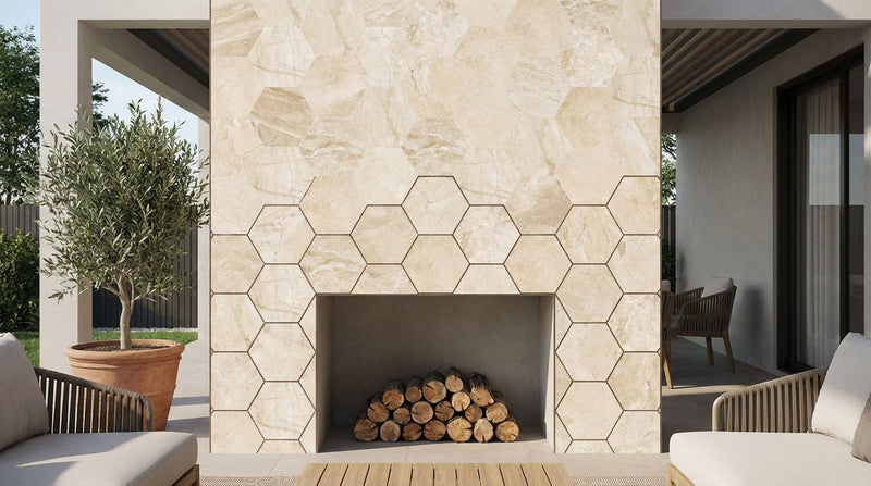 Diano Royal (Queen Beige) Marble 4x4 Polished Hexagon Mosaic