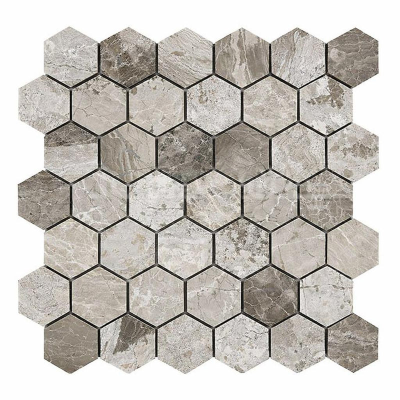 Atlantic Gray Marble 2x2 Polished/Honed Hexagon Mosaic