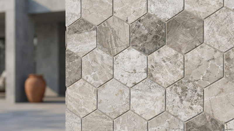 Atlantic Gray Marble 2x2 Polished/Honed Hexagon Mosaic