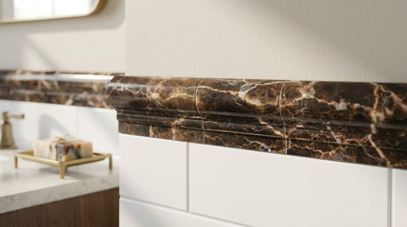 Emperador Dark (Spanish) Emperador Dark Marble 2x12 Polished Tile OG-1 (Single-step Chair Rail Trim)