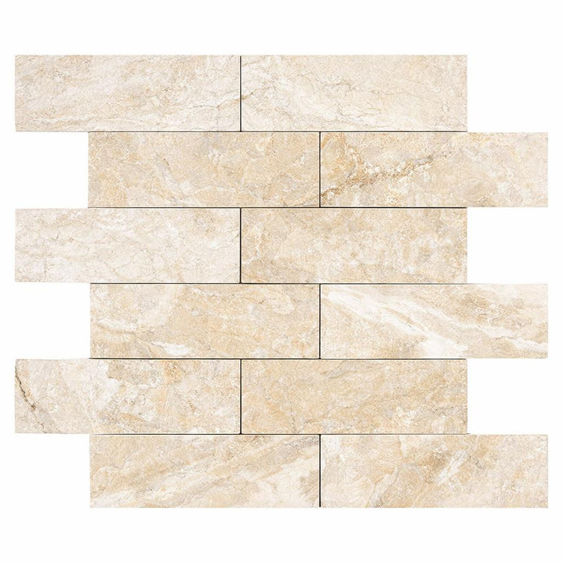 Diano Royal (Queen Beige) Marble 2x6 Split-Faced Brick Joint Mosaic Brick Mosaic