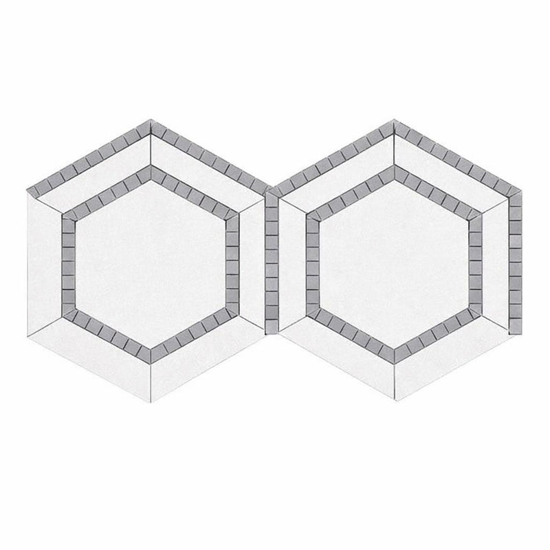 Thassos White (Greek) Marble 5x5 Honed Hexagon Mosaic Hexagon Combination Mosaic (w/ Blue-Gray)