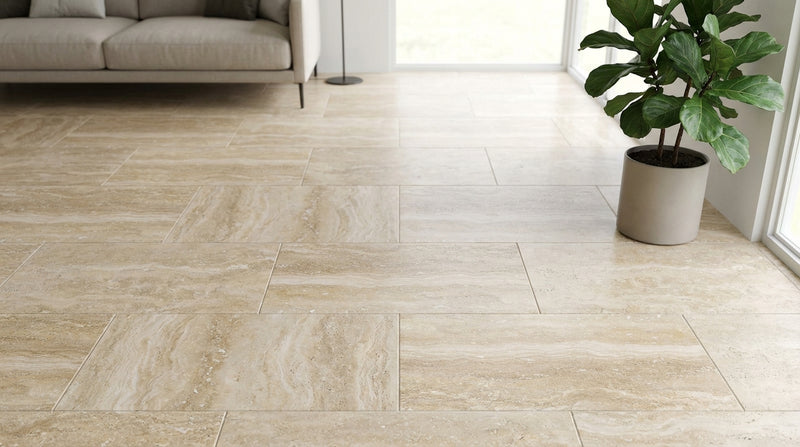 Ivory / Light Travertine 12x24 Cream Filled & Honed Tile