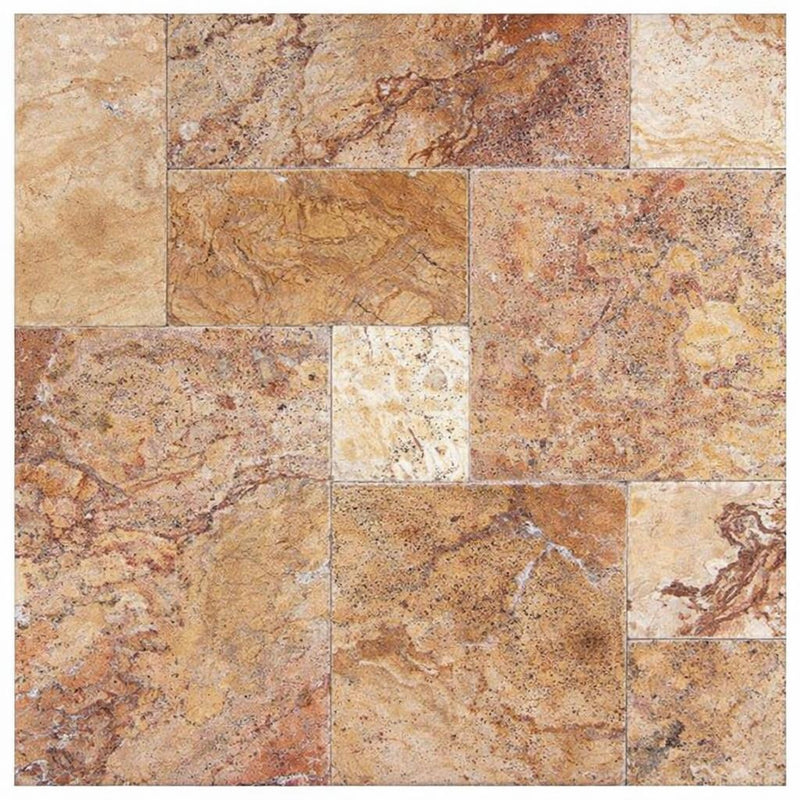 Scabos Travertine Versailles Pattern Unfilled, Brushed & Chiseled Travertine Tile