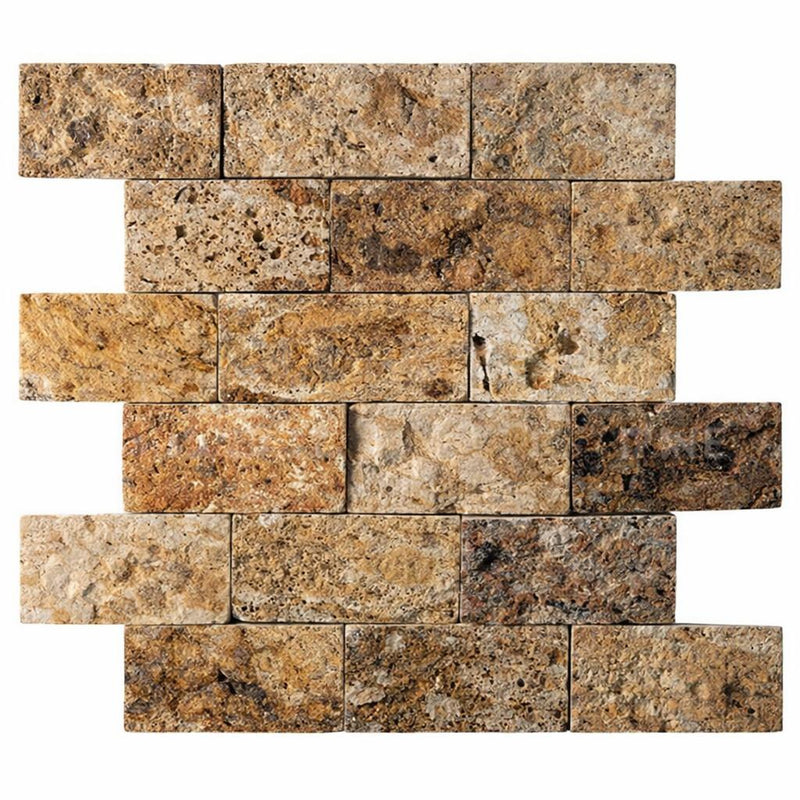 Scabos Travertine 2x4 Split-faced Travertine Brick Joint Mosaic Brick Mosaic