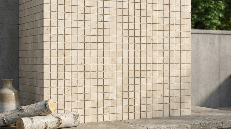 Durango / Paredon (Mexican) - Cross Cut Durango Travertine 5/8x5/8 Tumbled Travertine Mosaic