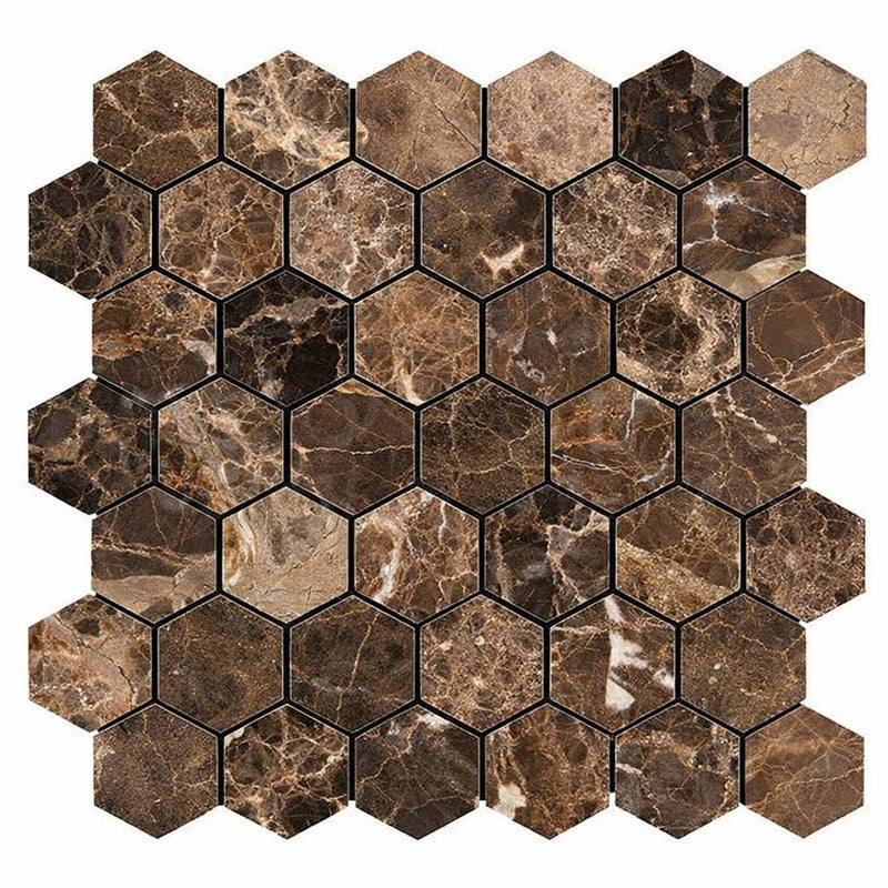 Emperador Dark (Spanish) Marble 2x2 Polished Hexagon Mosaic