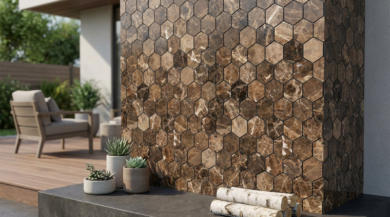 Emperador Dark (Spanish) Marble 2x2 Polished Hexagon Mosaic