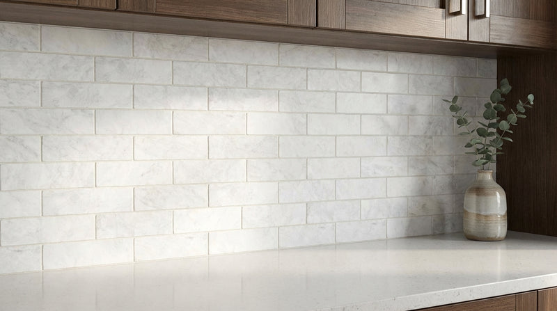 Bianco Congelato Marble 2x8 Leathered Dolomite Tile