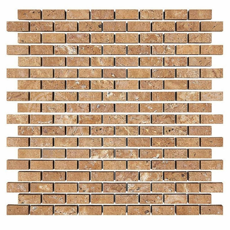 Noce (Antalya) Travertine 5/8x1 1/4 Tumbled Travertine Brick Joint Mosaic Mini-Brick Mosaic