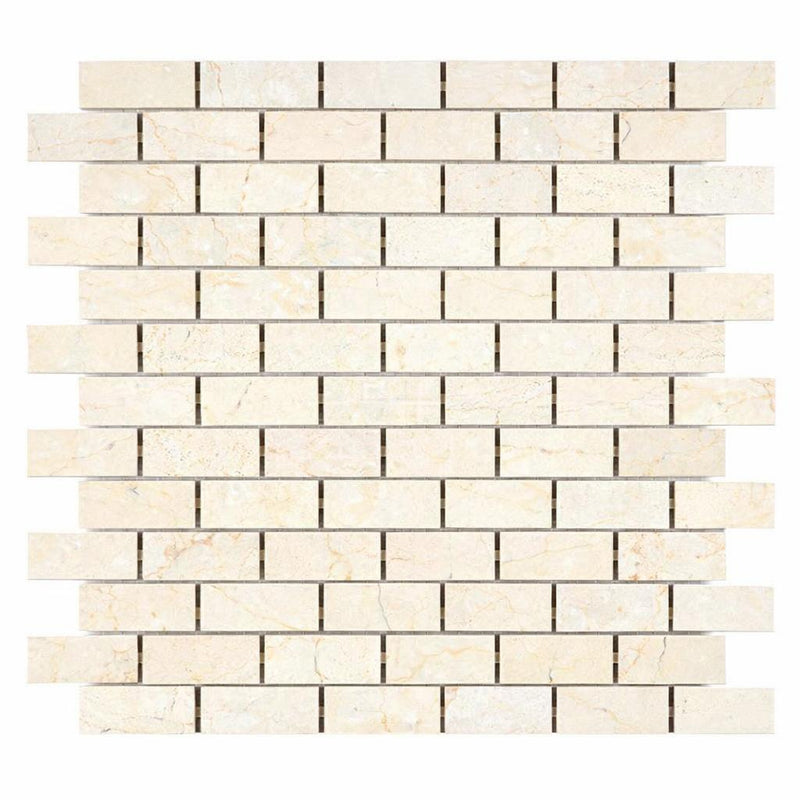 Crema Marfil (Spanish) Marble 1x2 Cream Honed Brick Joint Mosaic Brick Mosaic