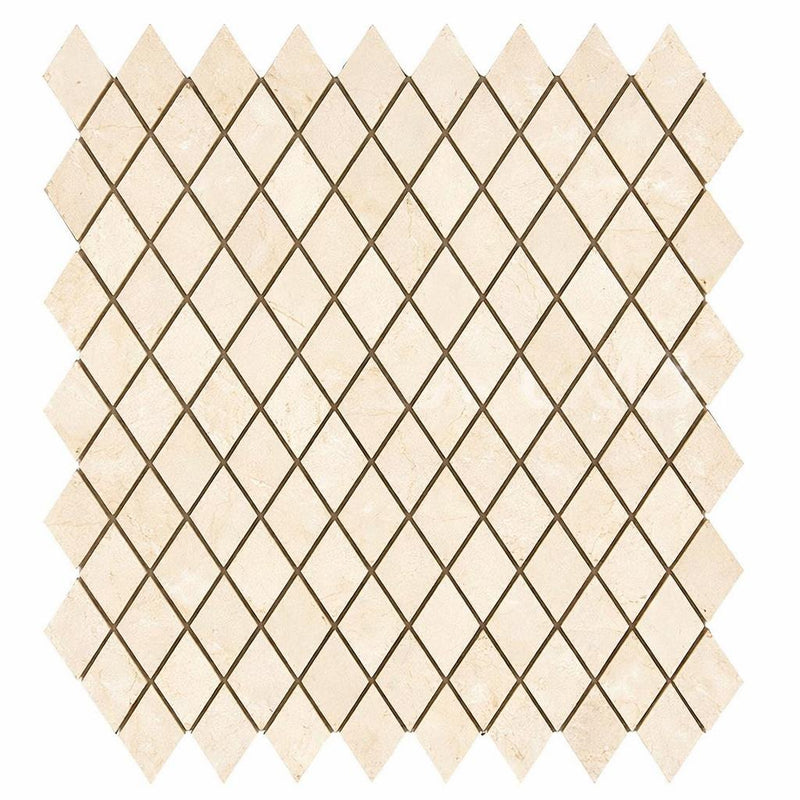Crema Marfil (Spanish) Marble 1x2 Cream Honed Diamond / Rhomboid Mosaic