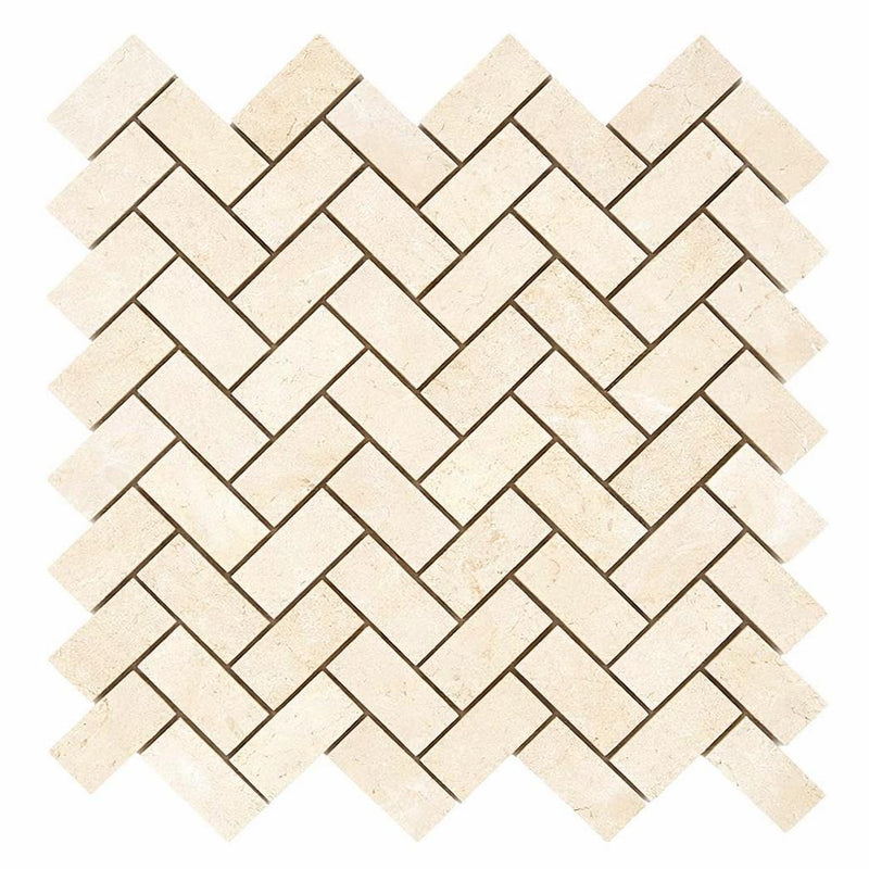 Crema Marfil (Spanish) Marble 1x2 Cream Honed Herringbone Mosaic