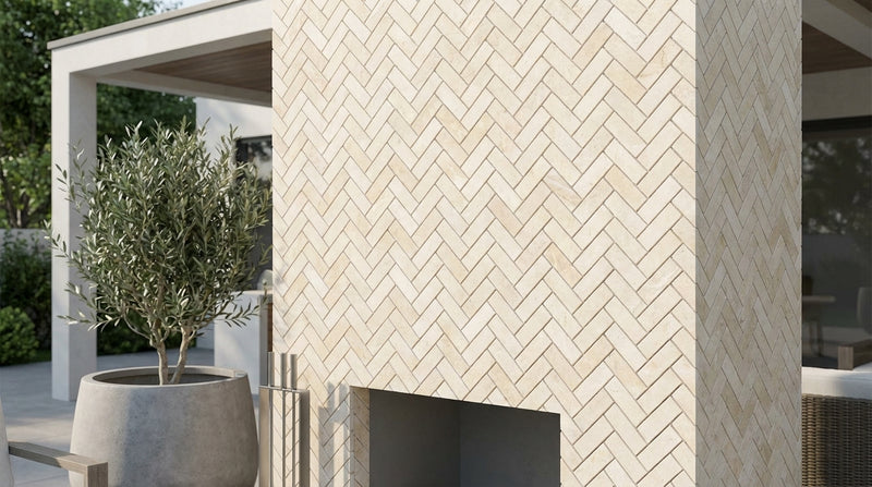 Crema Marfil (Spanish) Marble 1x2 Cream Honed Herringbone Mosaic