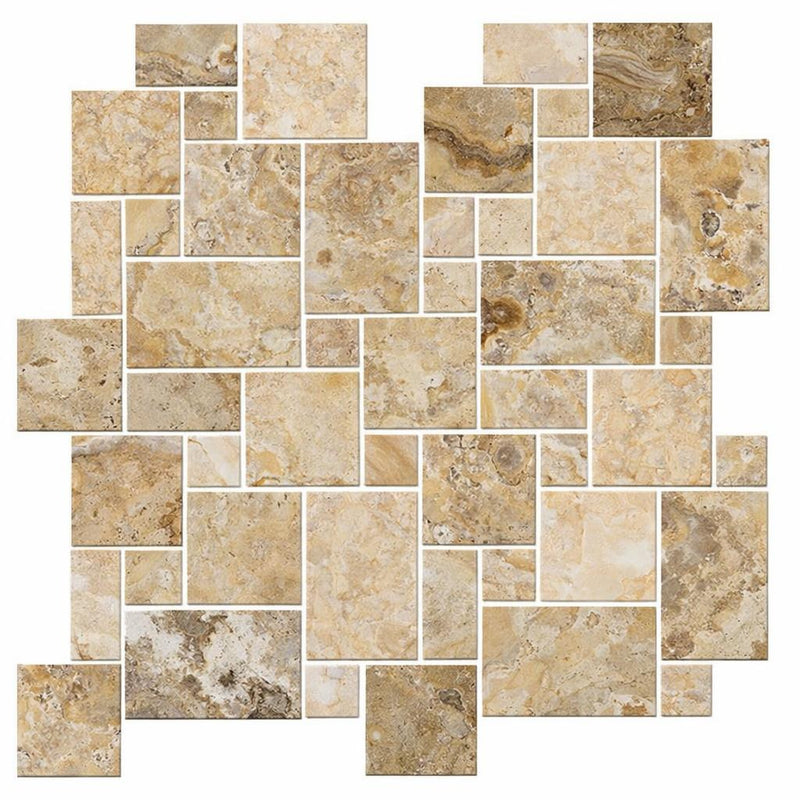 Antico Onyx Tumbled Travertine Mosaic Micro-Pattern (Mini-Versailles)
