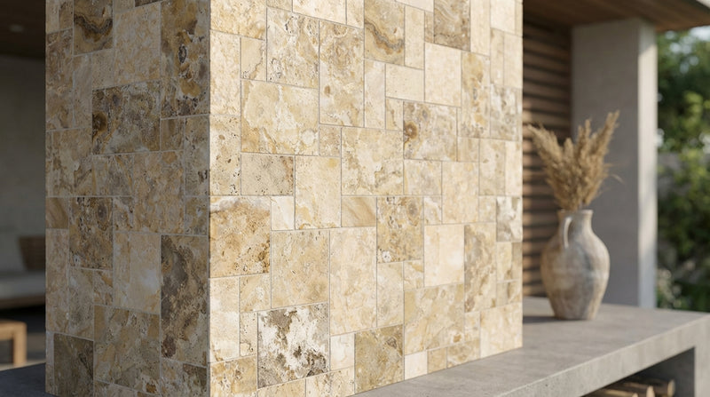 Antico Onyx Tumbled Travertine Mosaic Micro-Pattern (Mini-Versailles)