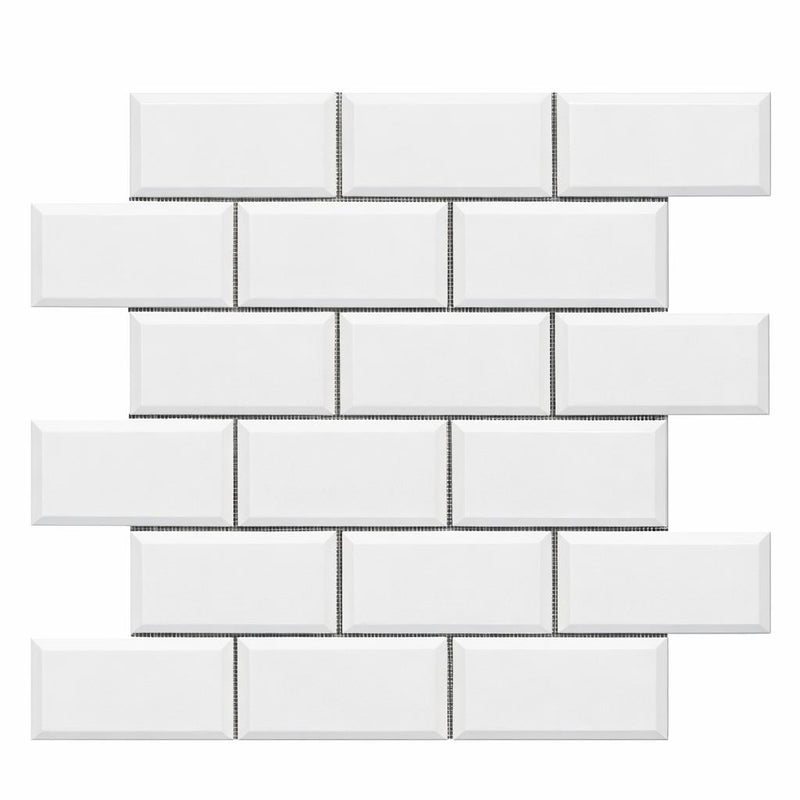 Bianco Dolomiti (White Dolomite) 2x4 Honed Brick Joint Mosaic Brick Mosaic - (Deep-Beveled)