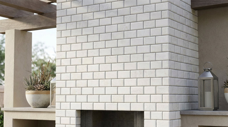 Bianco Dolomiti (White Dolomite) 2x4 Honed Brick Joint Mosaic Brick Mosaic - (Deep-Beveled)