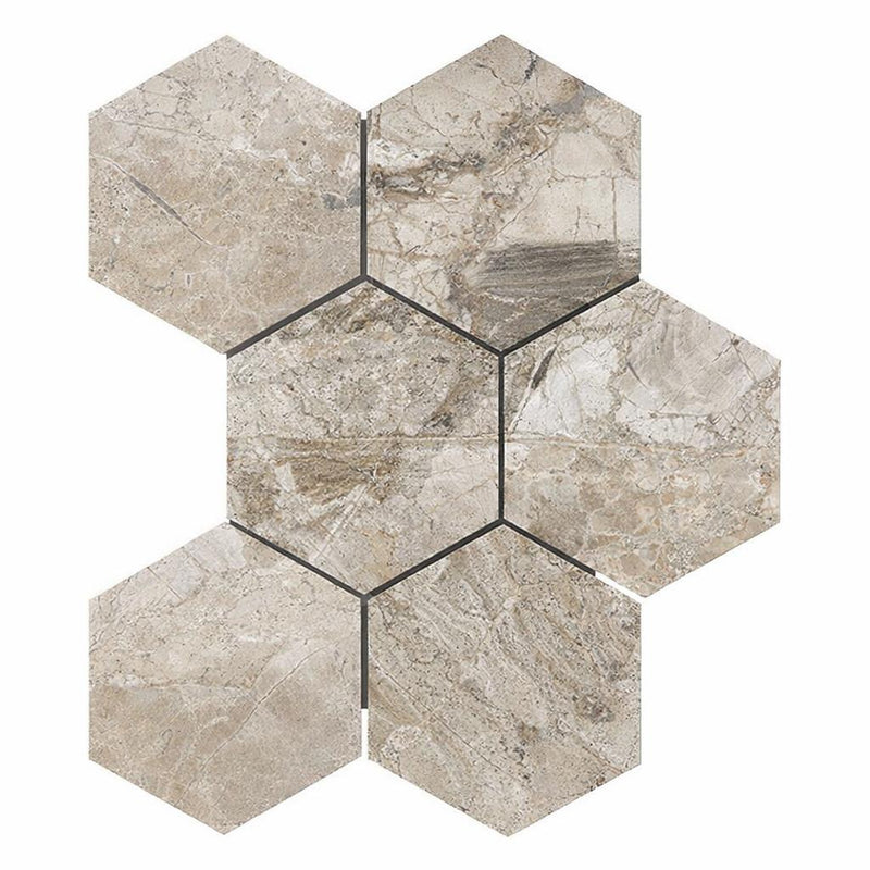 Atlantic Gray Marble 4x4 Polished/Honed Hexagon Mosaic