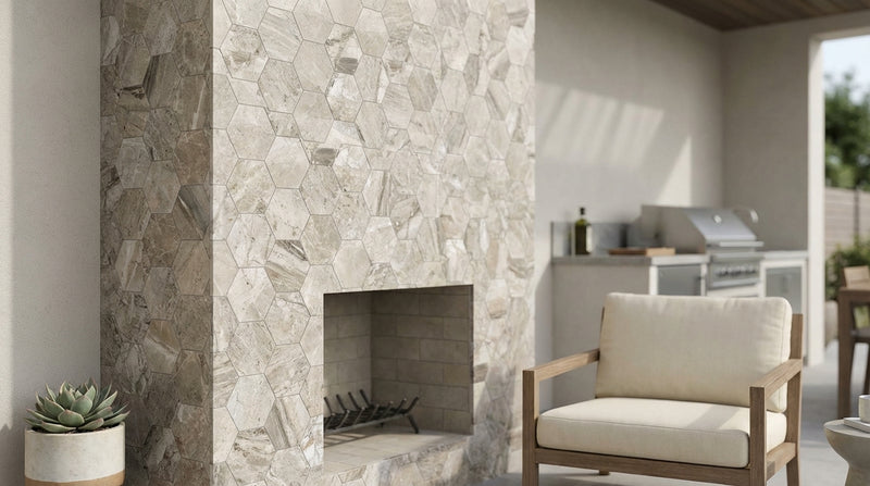 Atlantic Gray Marble 4x4 Polished/Honed Hexagon Mosaic