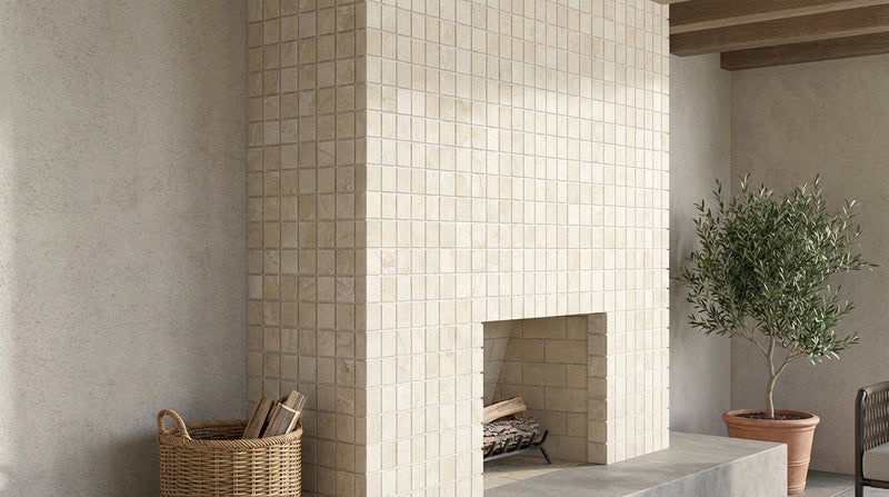 Crema Marfil (Spanish) Marble 1x1 Cream Tumbled Mosaic